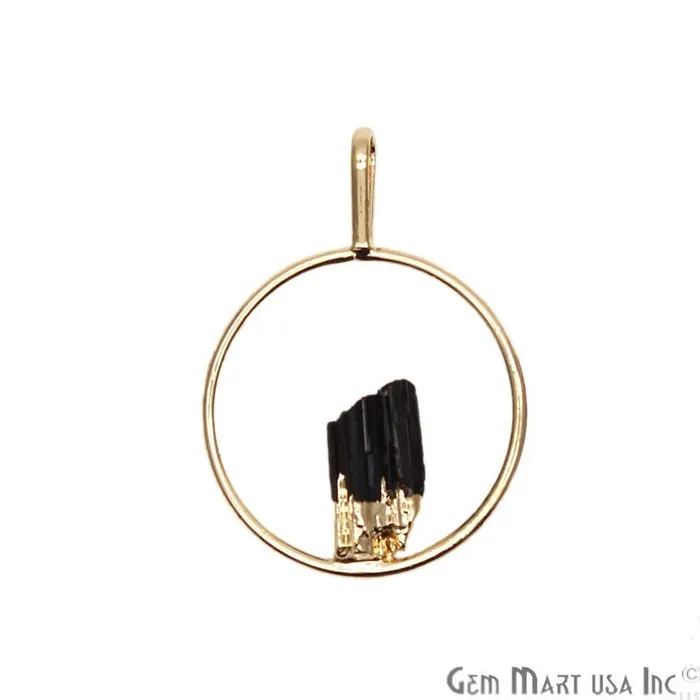 Necklaces GemMartUSA DIY Stalagmite Black Tourmaline Gold Electroplated Gemstone Pendant