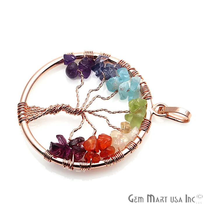 Necklaces GemMartUSA DIY Tree of Life Multi Color Gemstone Copper Wire Wrapped Pendant 1pc Necklaces GemMartUSA DIY Tree of Life Multi Color Gemstone Copper Wire Wrapped Pendant 1pc