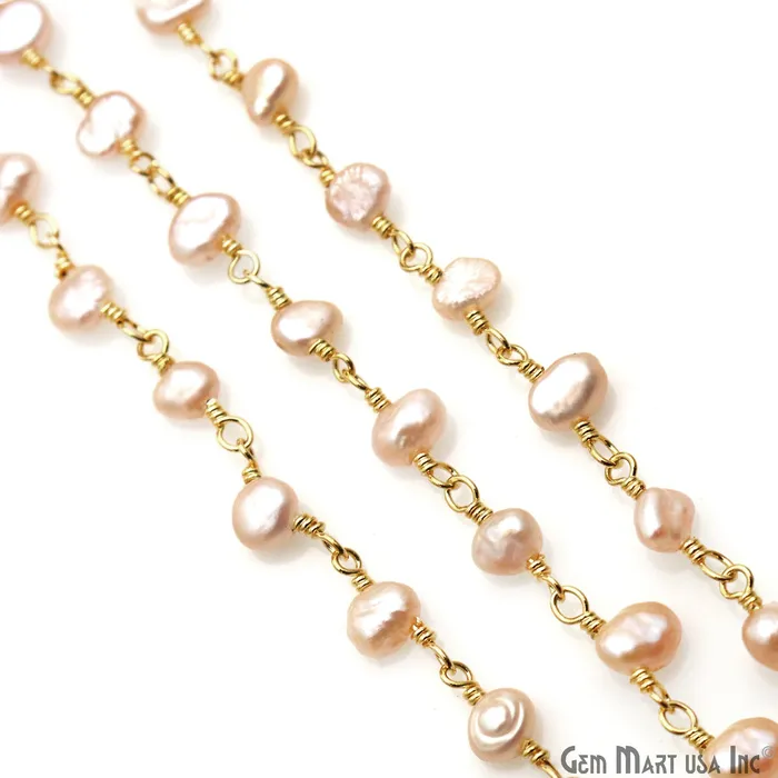 Necklaces GemMartUSA Pink Pearl Free Form 56mm Gold Wire Wrapped Beads Rosary Chain Necklaces GemMartUSA Pink Pearl Free Form 56mm Gold Wire Wrapped Beads Rosary Chain