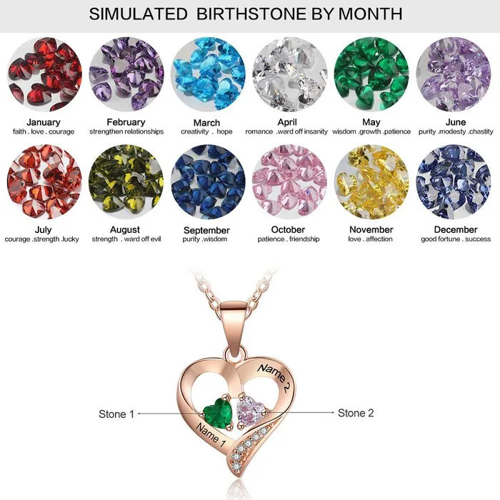 Necklaces It Takes Two Rose Gold Necklace 2 Birthstone Custom Names Personalized Jewel