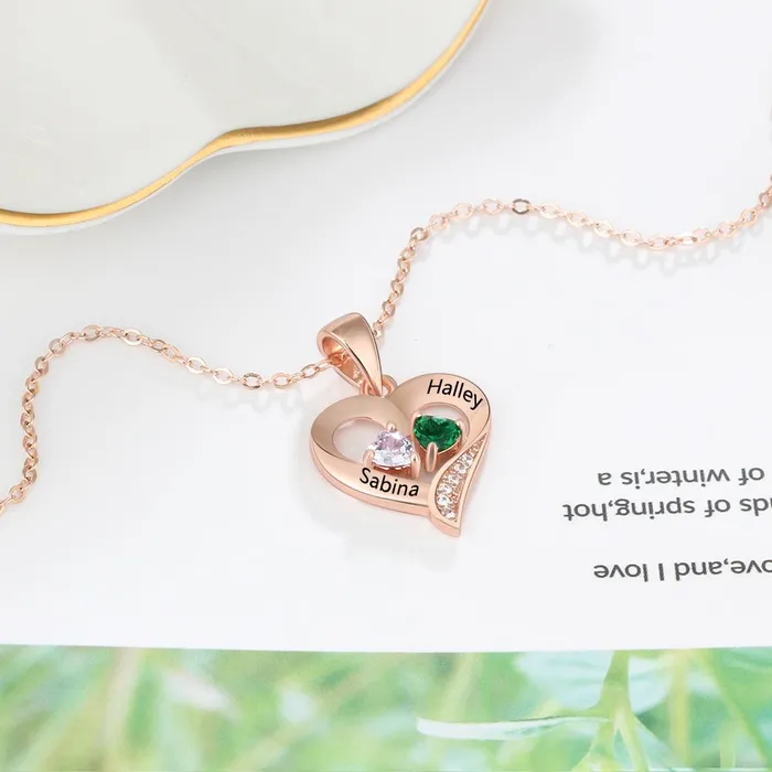 Necklaces It Takes Two Rose Gold Necklace 2 Birthstone Custom Names Personalized Jewel