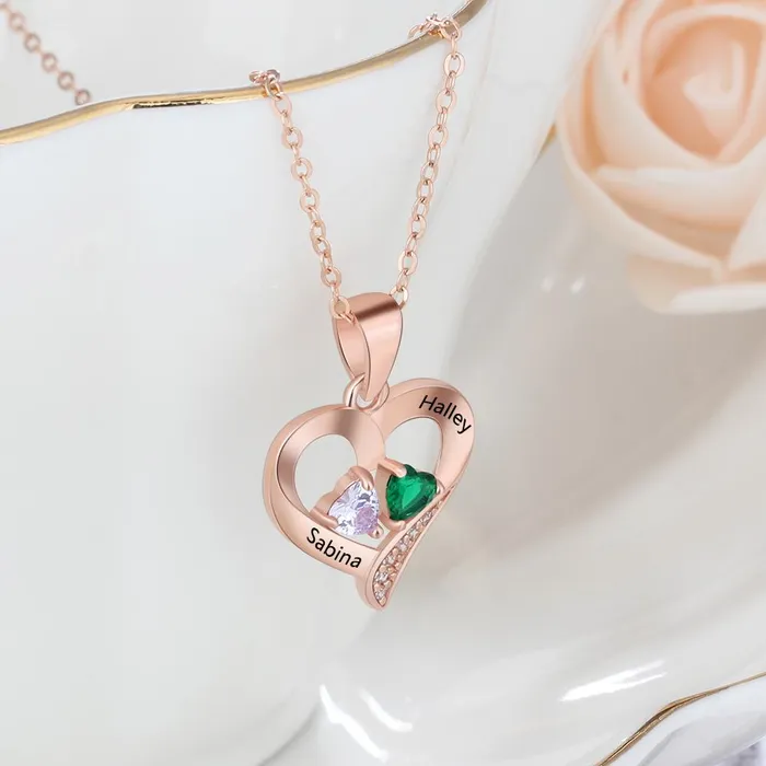 Necklaces It Takes Two Rose Gold Necklace 2 Birthstone Custom Names Personalized Jewel