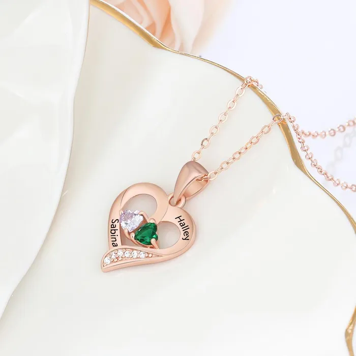 Necklaces It Takes Two Rose Gold Necklace 2 Birthstone Custom Names Personalized Jewel