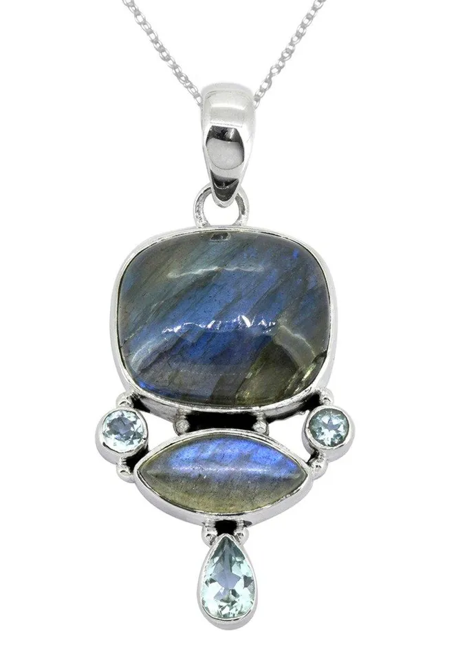 Necklaces Labradorite Blue Topaz 925 Sterling Silver Pendant Necklace YoTreasure Necklaces Labradorite Blue Topaz 925 Sterling Silver Pendant Necklace YoTreasure