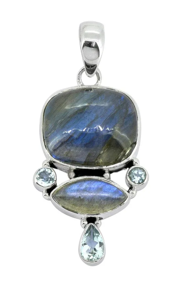 Necklaces Labradorite Blue Topaz 925 Sterling Silver Pendant Necklace YoTreasure