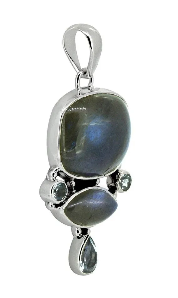Necklaces Labradorite Blue Topaz 925 Sterling Silver Pendant Necklace YoTreasure