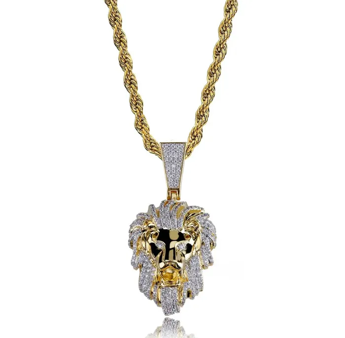 Necklaces Minx London Lion Pendant Iced Out Pendant Gold Lion Pendant Diamond Lion Pendant Iced Necklace Angel Necklace Hip Hop Chain Iced Jewellery