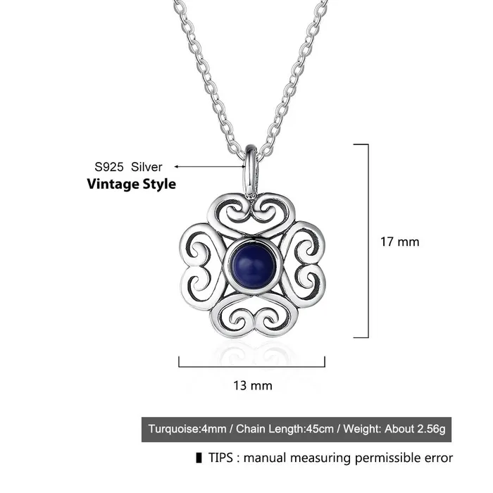 Necklaces Personalized Jewel Fashion 925 Sterling Silver Floral Pattern Necklace with Blue Cubic Zirconia Pendant Vintage jewelry for Women