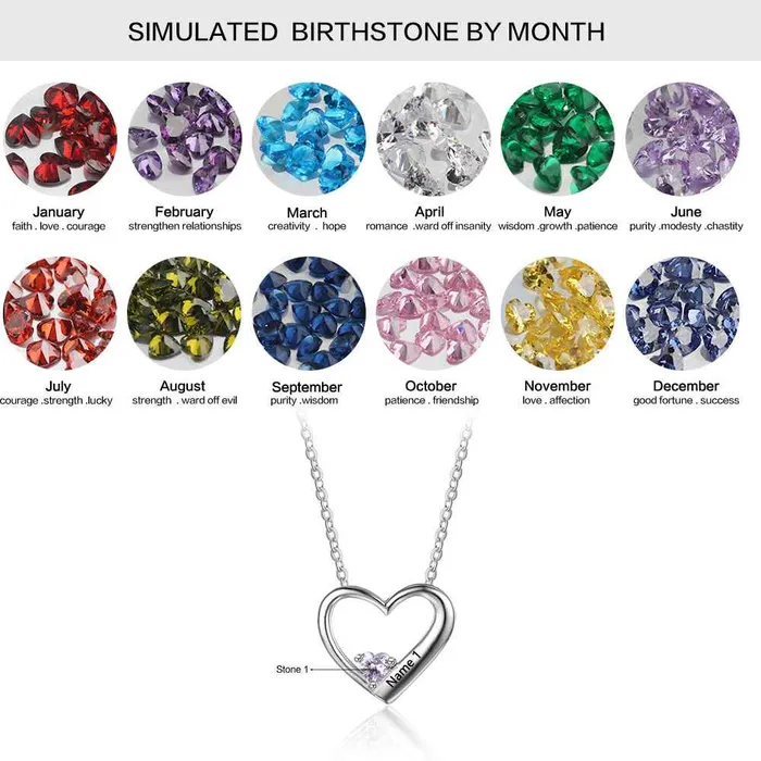 Necklaces Personalized Jewel Hot Selling Personalized 925 Sterling Silver DIY Birthstone Necklace Pendant Engraved Heart Mom Wife Gift