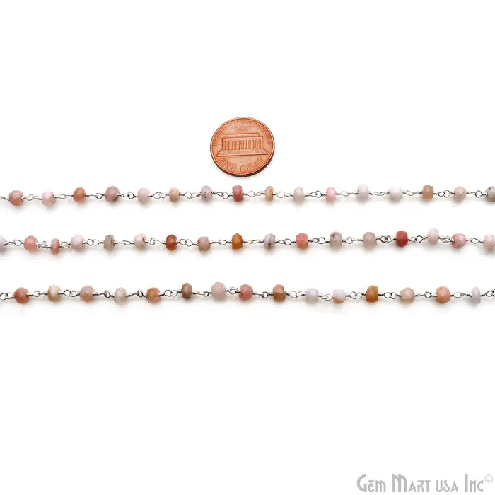 Necklaces Pink Opal 45mm Silver Wire Wrapped Rosary Chain GemMartUSA Necklaces Pink Opal 45mm Silver Wire Wrapped Rosary Chain GemMartUSA