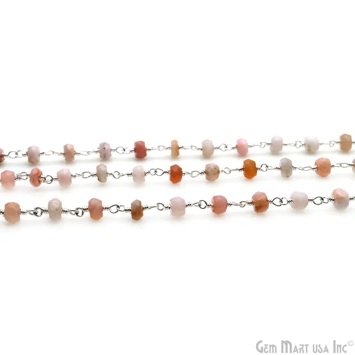 Necklaces Pink Opal 45mm Silver Wire Wrapped Rosary Chain GemMartUSA Necklaces Pink Opal 45mm Silver Wire Wrapped Rosary Chain GemMartUSA