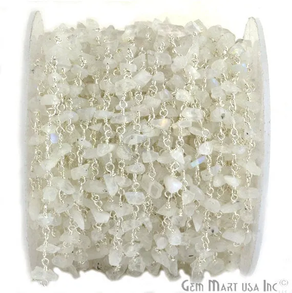 Necklaces Rainbow Moonstone 46mm Nugget Chip Beads Silver Plated Rosary Chain GemmartUSA Necklaces Rainbow Moonstone 46mm Nugget Chip Beads Silver Plated Rosary Chain GemmartUSA