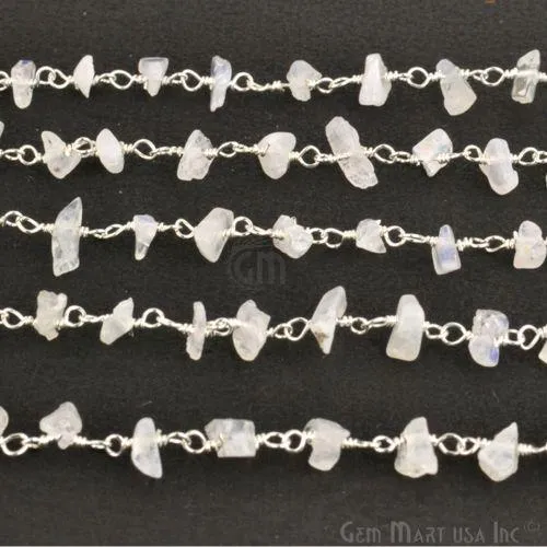 Necklaces Rainbow Moonstone 46mm Nugget Chip Beads Silver Plated Rosary Chain GemmartUSA Necklaces Rainbow Moonstone 46mm Nugget Chip Beads Silver Plated Rosary Chain GemmartUSA