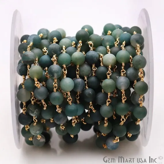 Necklaces Tree Agate Frosted Gold Plated Wire Wrap Round Bead Jewelry Making Rosary Chain GemmartUSA Necklaces Tree Agate Frosted Gold Plated Wire Wrap Round Bead Jewelry Making Rosary Chain GemmartUSA