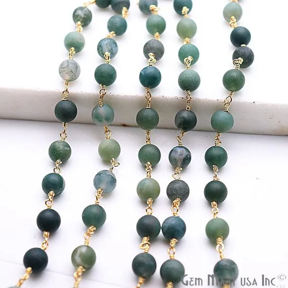 Necklaces Tree Agate Frosted Gold Plated Wire Wrap Round Bead Jewelry Making Rosary Chain GemmartUSA Necklaces Tree Agate Frosted Gold Plated Wire Wrap Round Bead Jewelry Making Rosary Chain GemmartUSA