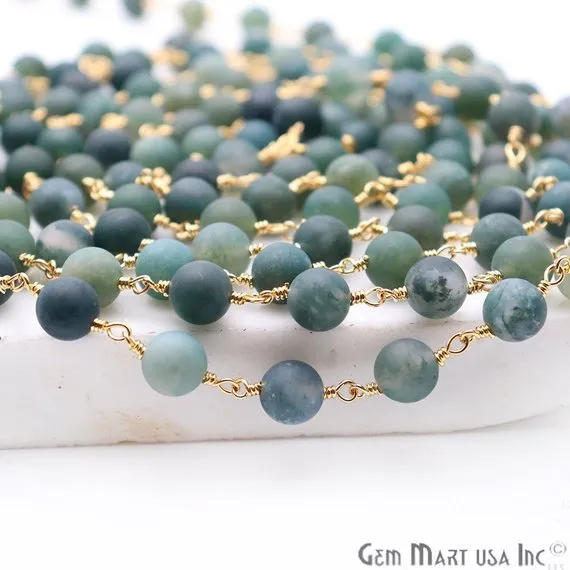 Necklaces Tree Agate Frosted Gold Plated Wire Wrap Round Bead Jewelry Making Rosary Chain GemmartUSA Necklaces Tree Agate Frosted Gold Plated Wire Wrap Round Bead Jewelry Making Rosary Chain GemmartUSA