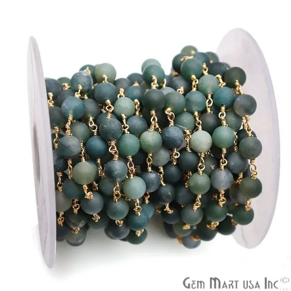 Necklaces Tree Agate Frosted Gold Plated Wire Wrap Round Bead Jewelry Making Rosary Chain GemmartUSA Necklaces Tree Agate Frosted Gold Plated Wire Wrap Round Bead Jewelry Making Rosary Chain GemmartUSA