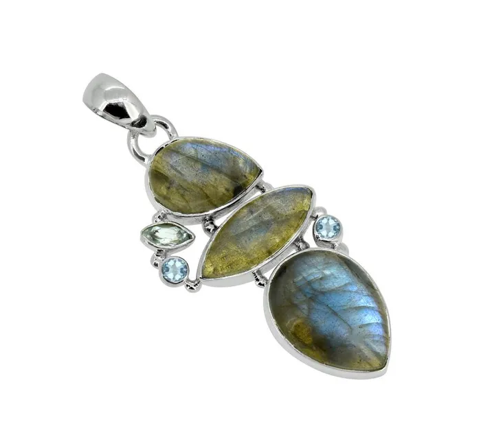 Necklaces YoTreasure 209 Labradorite Blue Topaz Long Chain Gemstone pendant