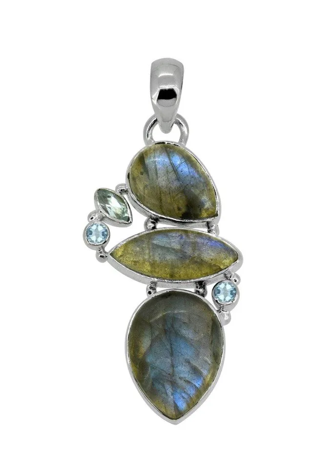 Necklaces YoTreasure 209 Labradorite Blue Topaz Long Chain Gemstone pendant