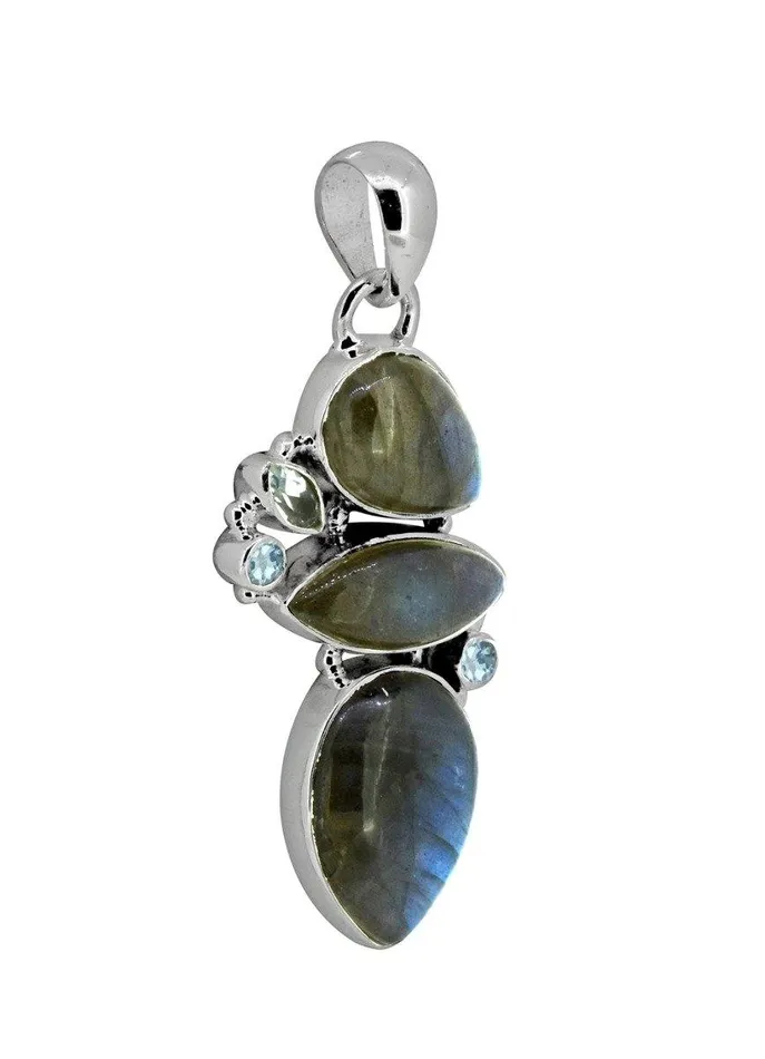 Necklaces YoTreasure 209 Labradorite Blue Topaz Long Chain Gemstone pendant