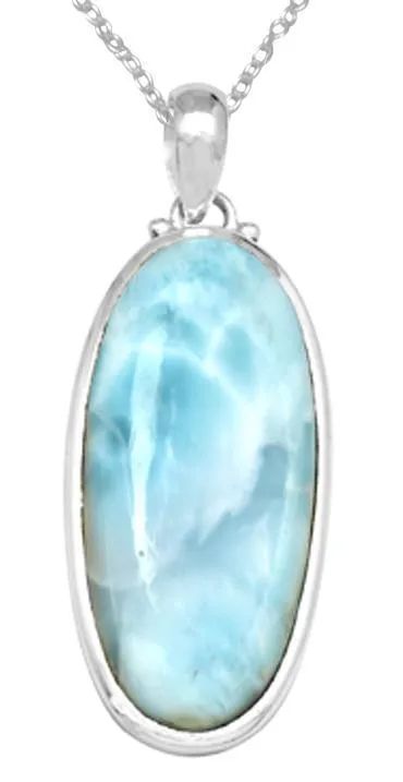 Necklaces YoTreasure Larimar 2 Long 925 Solid Sterling Silver Pendant With 18 Chain Necklace Necklaces YoTreasure Larimar 2 Long 925 Solid Sterling Silver Pendant With 18 Chain Necklace