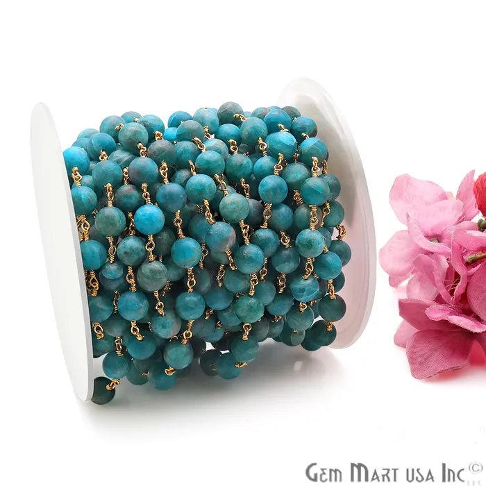 Neon Apatite Smooth Beads 8mm Gold Plated Wire Wrapped Gemstone Rosary Chain GemmartUSA PreStyled Sets Neon Apatite Smooth Beads 8mm Gold Plated Wire Wrapped Gemstone Rosary Chain GemmartUSA PreStyled Sets