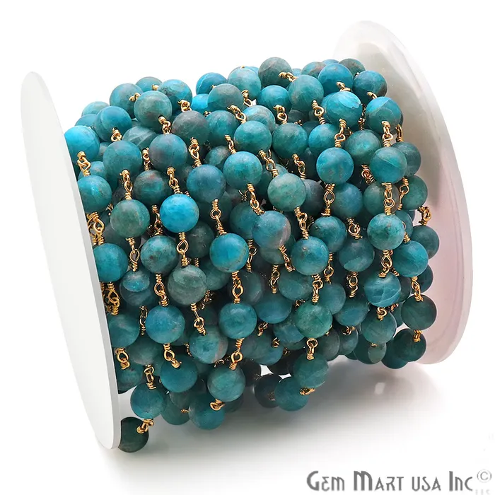 Neon Apatite Smooth Beads 8mm Gold Plated Wire Wrapped Gemstone Rosary Chain GemmartUSA PreStyled Sets Neon Apatite Smooth Beads 8mm Gold Plated Wire Wrapped Gemstone Rosary Chain GemmartUSA PreStyled Sets