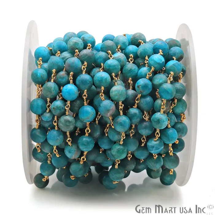 Neon Apatite Smooth Beads 8mm Gold Plated Wire Wrapped Gemstone Rosary Chain GemmartUSA PreStyled Sets Neon Apatite Smooth Beads 8mm Gold Plated Wire Wrapped Gemstone Rosary Chain GemmartUSA PreStyled Sets