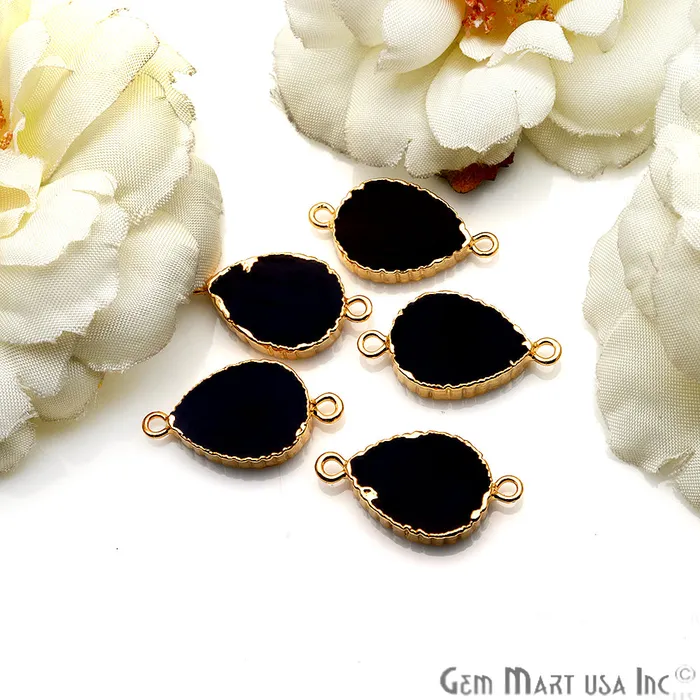 Pear 12x16mm Zig Zag Double Bail Gold Edged Gemstone Connector GemMartUSA Earrings Pear 12x16mm Zig Zag Double Bail Gold Edged Gemstone Connector GemMartUSA Earrings