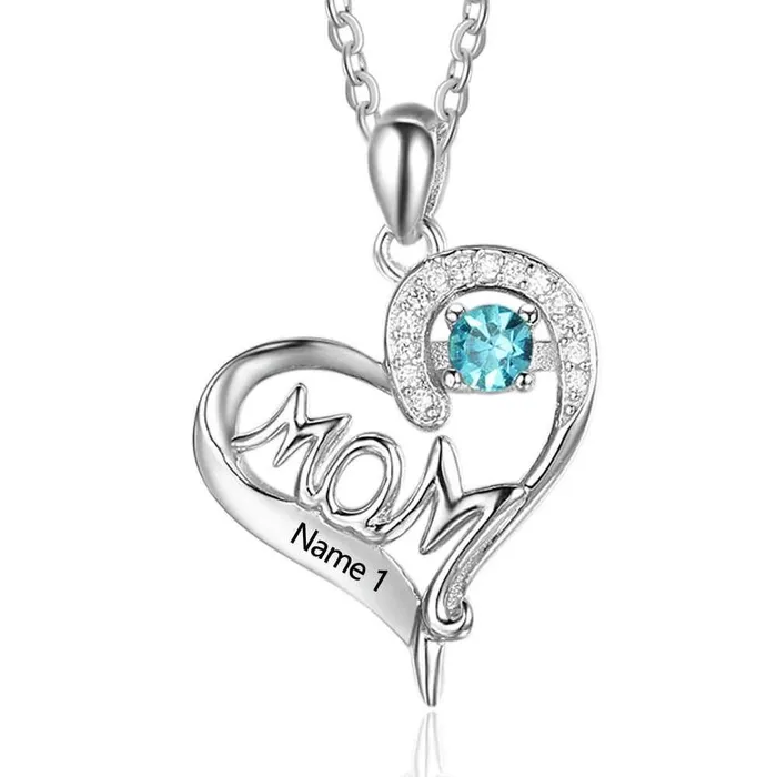 Personalized Jewel Necklaces Personalized 925 Sterling Silver Birthstone Necklace with Mom Shape Love and Heart Jewelry Best Gift for Mom Personalized Jewel Necklaces Personalized 925 Sterling Silver Birthstone Necklace with Mom Shape Love and Heart Jewelry Best Gift for Mom