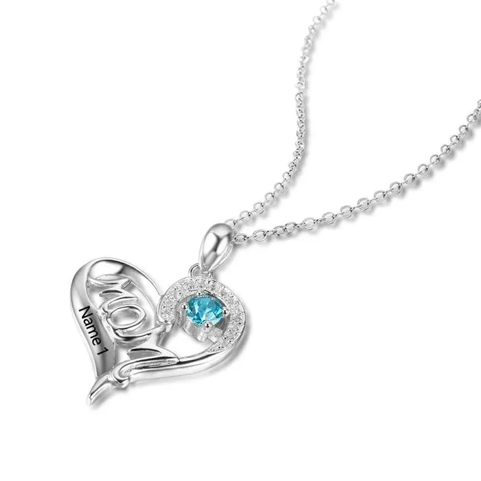 Personalized Jewel Necklaces Personalized 925 Sterling Silver Birthstone Necklace with Mom Shape Love and Heart Jewelry Best Gift for Mom