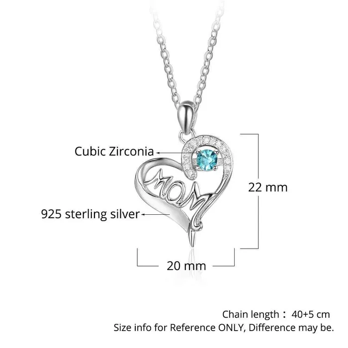 Personalized Jewel Necklaces Personalized 925 Sterling Silver Birthstone Necklace with Mom Shape Love and Heart Jewelry Best Gift for Mom