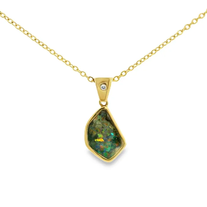 PreStyled Sets Australian Opal Cutters Australian Boulder Opal Pendant Set in 14K Yellow Gold PreStyled Sets Australian Opal Cutters Australian Boulder Opal Pendant Set in 14K Yellow Gold