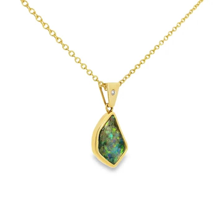 PreStyled Sets Australian Opal Cutters Australian Boulder Opal Pendant Set in 14K Yellow Gold PreStyled Sets Australian Opal Cutters Australian Boulder Opal Pendant Set in 14K Yellow Gold