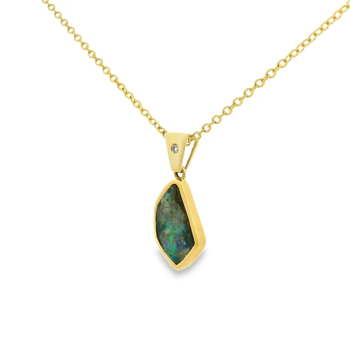 PreStyled Sets Australian Opal Cutters Australian Boulder Opal Pendant Set in 14K Yellow Gold PreStyled Sets Australian Opal Cutters Australian Boulder Opal Pendant Set in 14K Yellow Gold