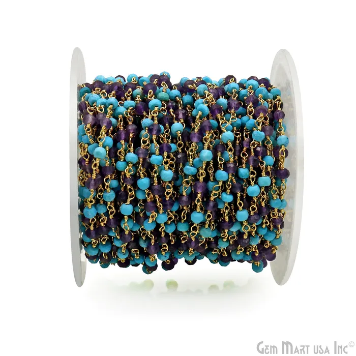 PreStyled Sets GemMartUSA Amethyst Turquoise 335mm Gold Plated Beaded Wire Wrapped Rosary Chain PreStyled Sets GemMartUSA Amethyst Turquoise 335mm Gold Plated Beaded Wire Wrapped Rosary Chain