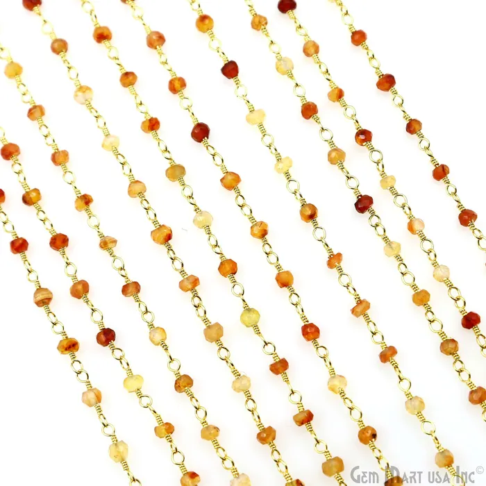 PreStyled Sets Shaded Carnelian Faceted Bead 253mm Gold Wire Wrapped Gemstone Beads Rosary Chain GemMartUSA