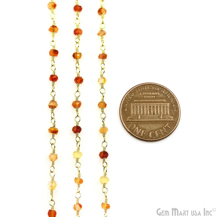 PreStyled Sets Shaded Carnelian Faceted Bead 253mm Gold Wire Wrapped Gemstone Beads Rosary Chain GemMartUSA