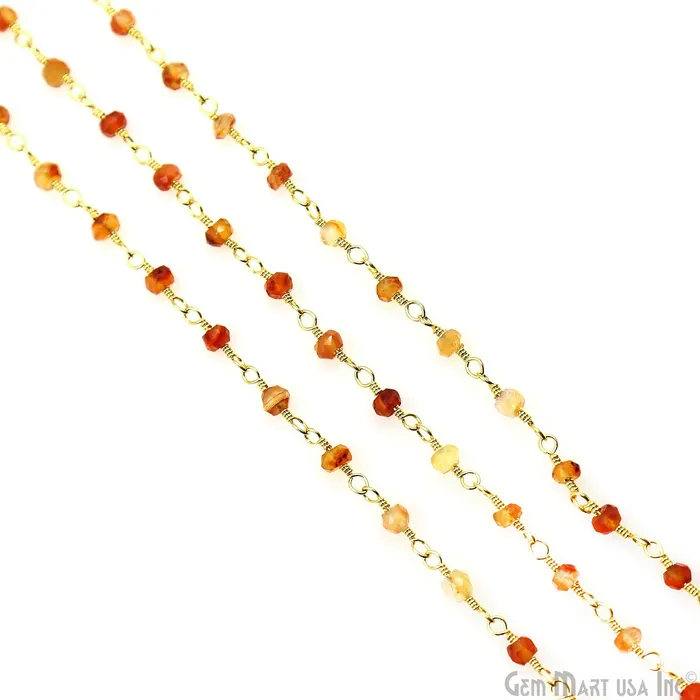 PreStyled Sets Shaded Carnelian Faceted Bead 253mm Gold Wire Wrapped Gemstone Beads Rosary Chain GemMartUSA