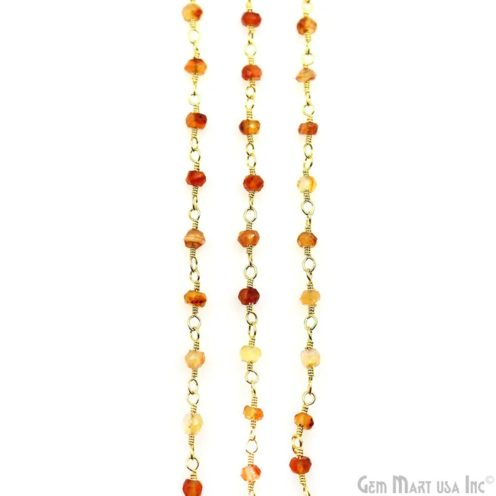 PreStyled Sets Shaded Carnelian Faceted Bead 253mm Gold Wire Wrapped Gemstone Beads Rosary Chain GemMartUSA