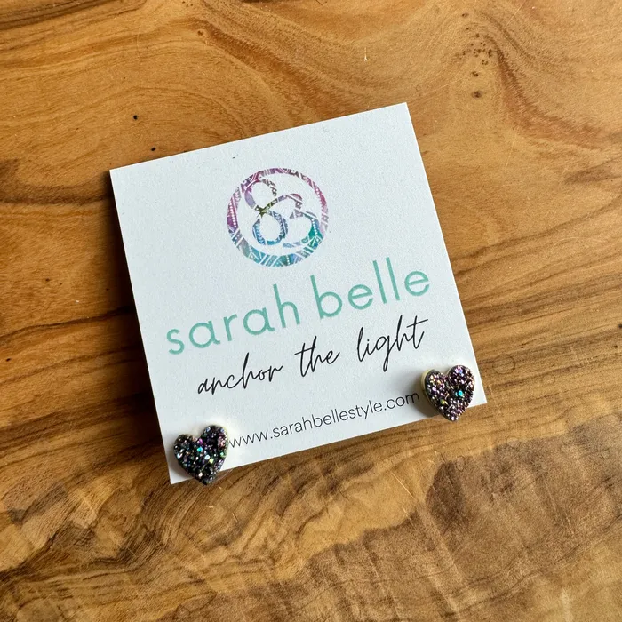 Rainbow Aura Druzy Heart Stud Earrings Sarah Belle Earrings