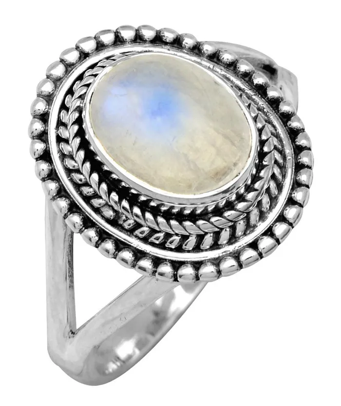 Rainbow Moonstone Solid 925 Silver Gemstone Ring YoTreasure Rings