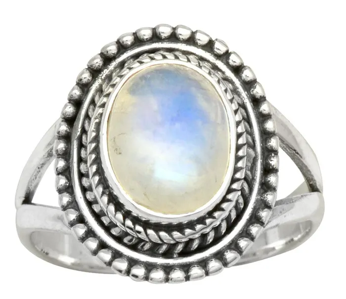 Rainbow Moonstone Solid 925 Silver Gemstone Ring YoTreasure Rings
