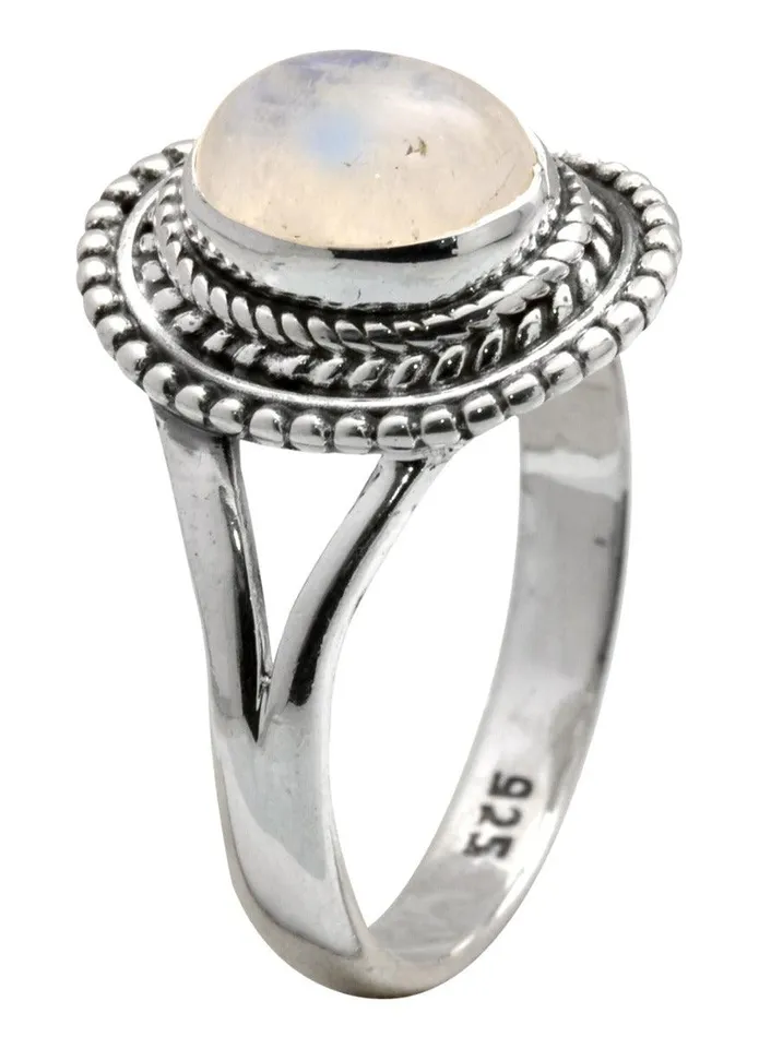 Rainbow Moonstone Solid 925 Silver Gemstone Ring YoTreasure Rings