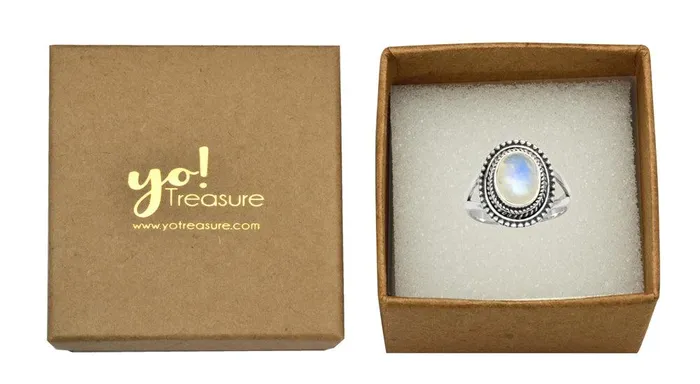 Rainbow Moonstone Solid 925 Silver Gemstone Ring YoTreasure Rings
