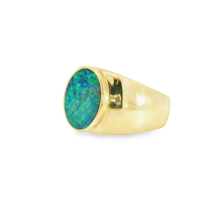 Rings Australian Opal Cutters Australian Opal Doublet Ring set in 14K Yellow Gold