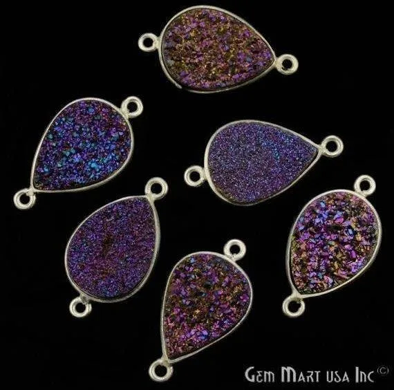 Rings GemMartUSA Clearance Titanium Druzy 13x18mm Pears Silver Double Bail Bezel Gemstone Connector