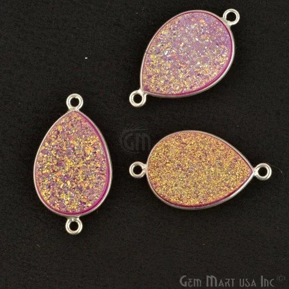 Rings GemMartUSA Clearance Titanium Druzy 13x18mm Pears Silver Double Bail Bezel Gemstone Connector