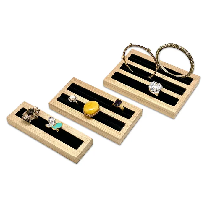 Rings JPIDisplay 5 34 x 4 Wood Black Velvet 3 Row Ring Display Stand Rings JPIDisplay 5 34 x 4 Wood Black Velvet 3 Row Ring Display Stand