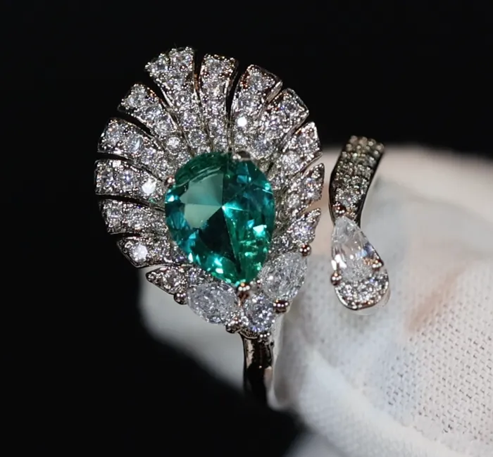 Rings Lab Diamonds London Green Diamond Engagement Ring Peacock Diamond Ring Green diamond feather ring
